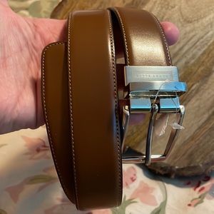 PERRY ELLIS Size W 32-38” Bonded Leather Belt Square Bright Silver Brown $49 NEW